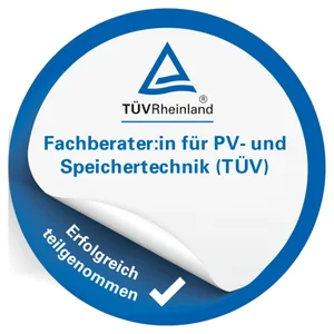 شارة TÜV Rheinland لمستشار أنظمة الطاقة الشمسية والتخزين